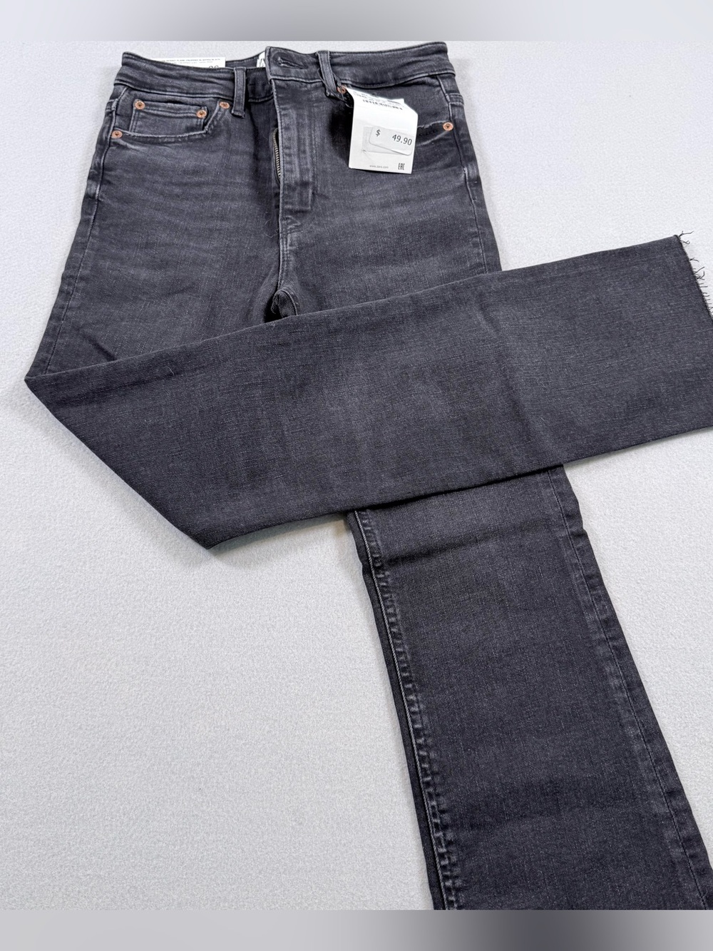 Zara HW Flare Cropped Jeans Astra Black Size 4 New With Tags